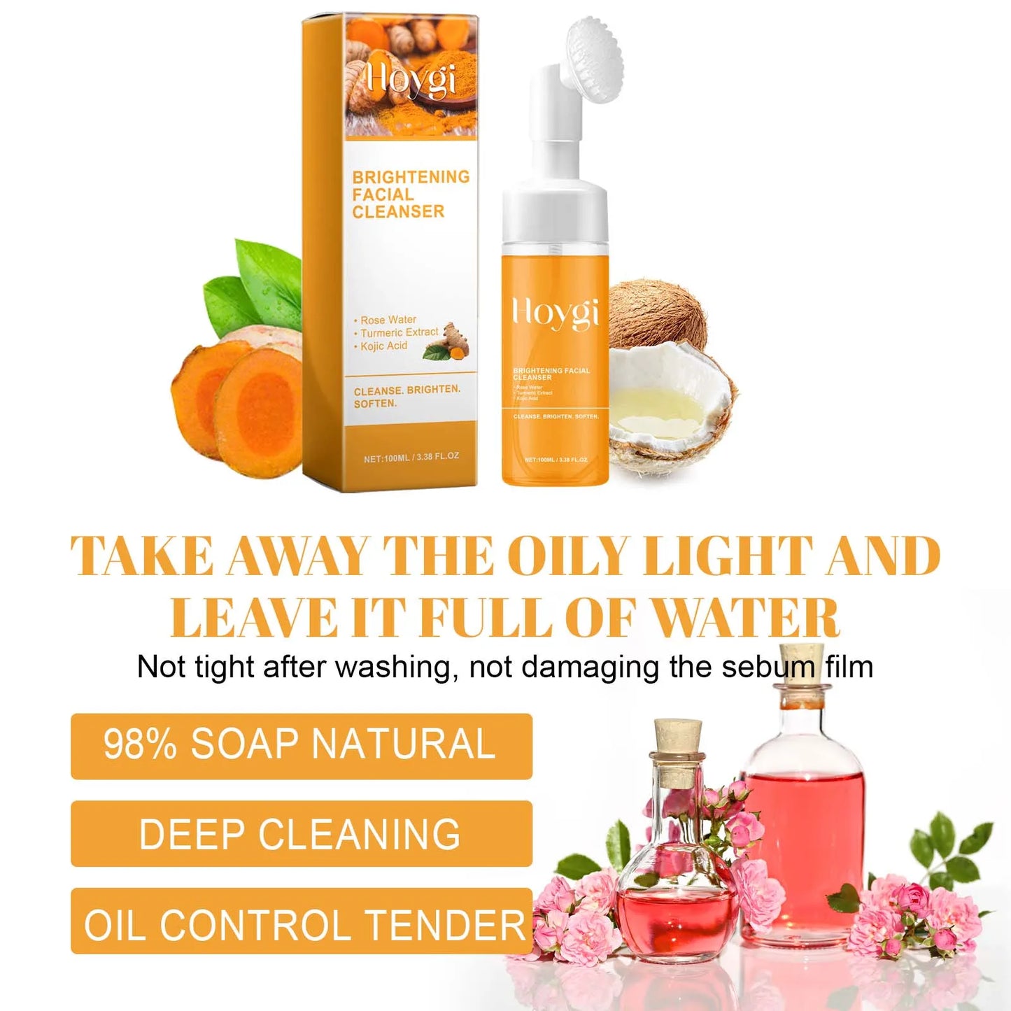 Revitalizing Turmeric & Kojic Acid Cleanser - Deep Cleanse, Blackhead Buster, Acne Mark Fader & Brightening Foam Wash